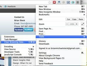 Google Chrome Internet Tools Menu Clear Browsing Data