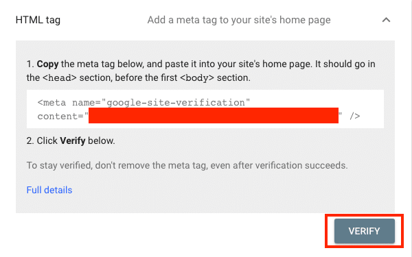 Click Verify And Your Site Is Now Connected To Google Search Console