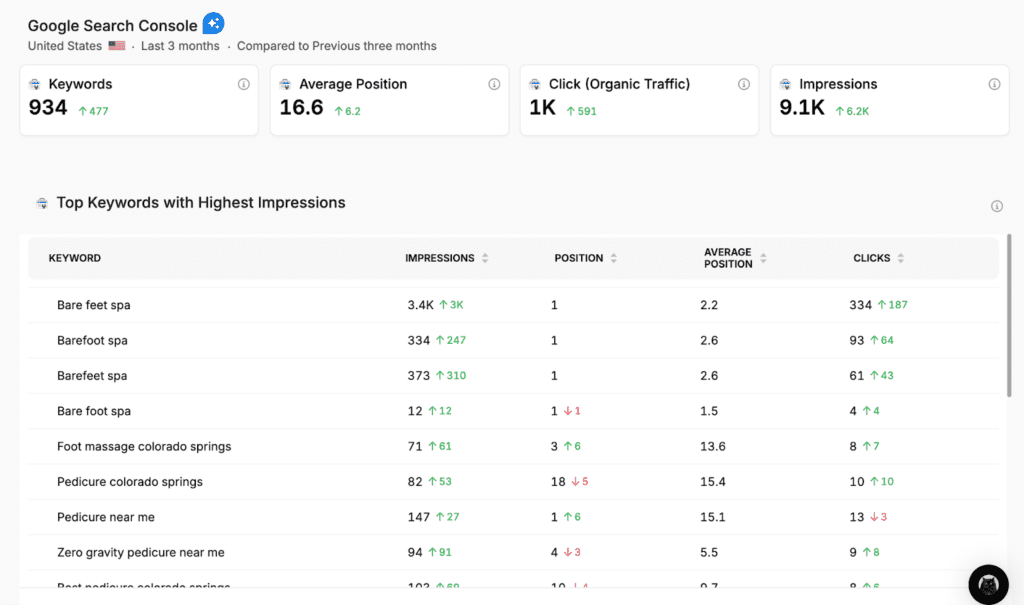Case Study: Bare Feet Spa SEO Search Engine Optimization Case Study Google Analytics Data