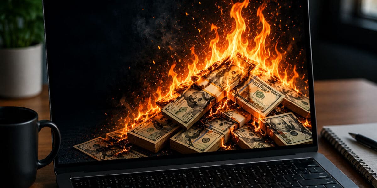 Burning Pile of Cash on a computer screen for WCAG Compliance