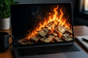 Burning Pile of Cash on a computer screen for WCAG Compliance